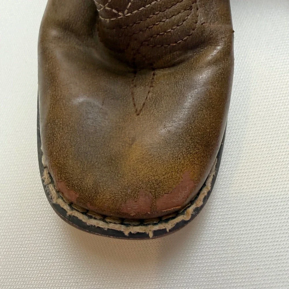 Twister Kids‎ Brown Navy Blue Western Cowboy Boots Size 12 Pull Holes Stitching